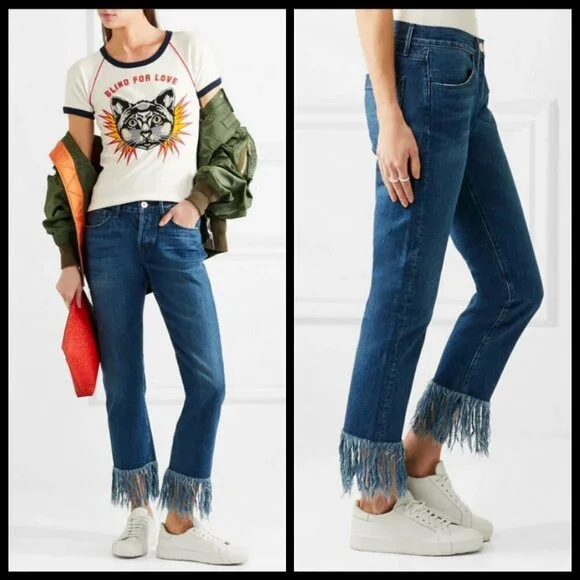 💕3x1💕 Straight Crop Fringe Jean Button Fly High Waisted Cropped ~ Lima 27 NWT